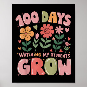 Poster 100 Jours de croissance Fleurs Rétro Enseignant 10