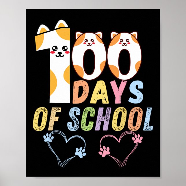 Poster 100 Jours D'École Chats Coeurs 100E Jours D'École (Devant)