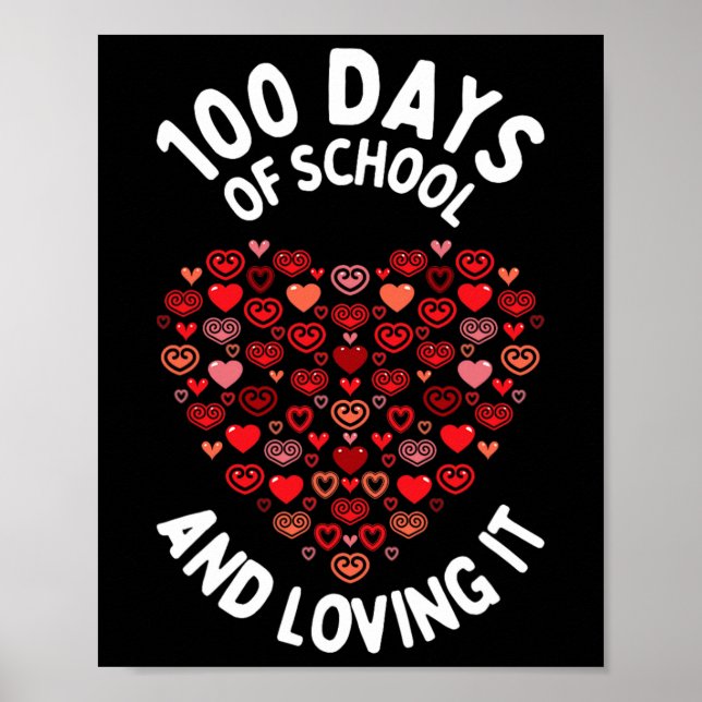 Poster 100 Jours D'École Mignonne Coeur Heureux 100E Jour (Devant)