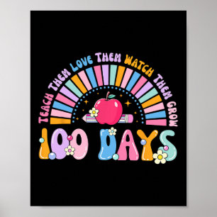 Poster 100 Jours D'École Rétro Arc-En-Ciel 100E Jour De S