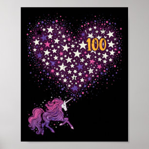 Poster 100 Jours D'École Unicorn Étoiles 100ème Jour Femm