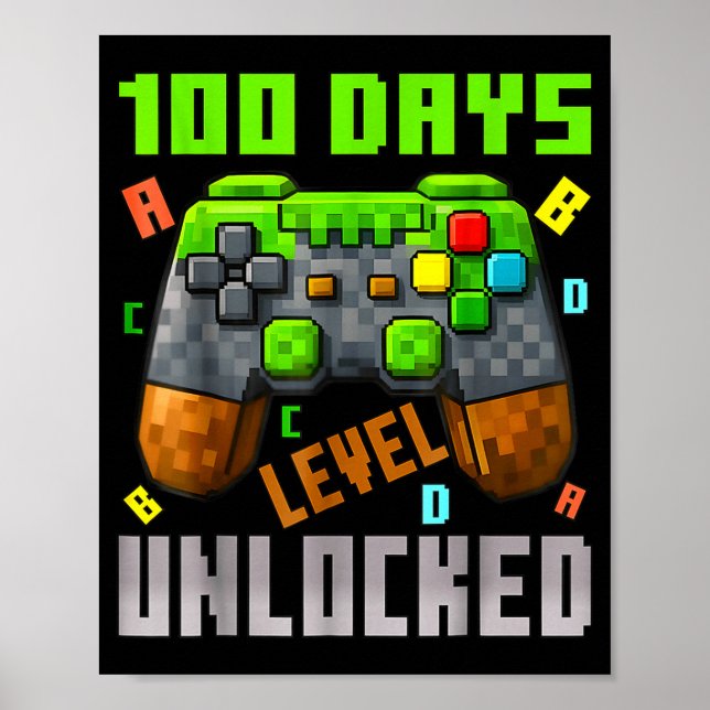 Poster 100 jours Niveau débloqué Gaming 100 jours d'école (Devant)
