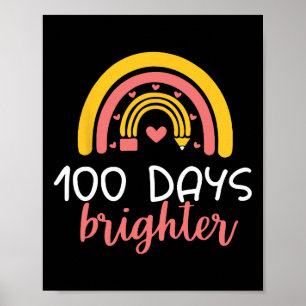 Poster 100 Jours plus lumineux Rainbow Teacher Girl 100e 