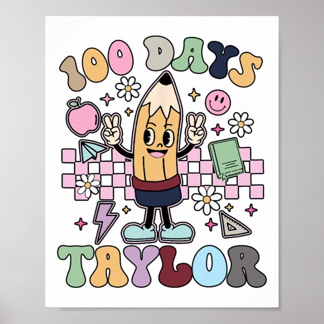 Poster 100 Jours Taylor Enseignant Pour Enfants 100e Jour (Devant)