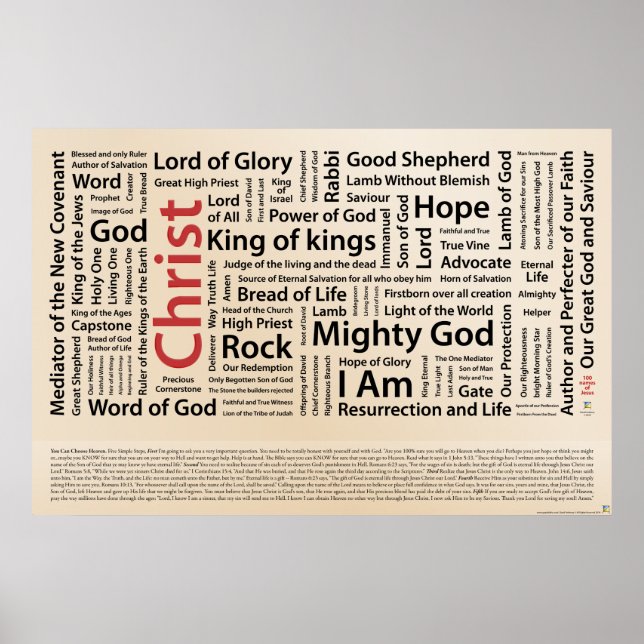 Poster 100 noms de Jésus Orthographe anglaise (Devant)