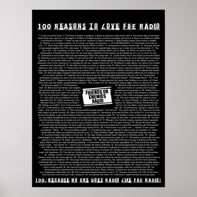 Poster 100 raisons d'aimer FOE Radio (Devant)