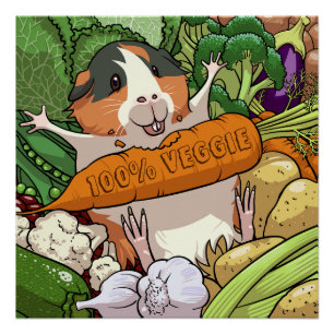 Poster 100% Veggie Joyeux Cochon De Guinée Avec Carotte