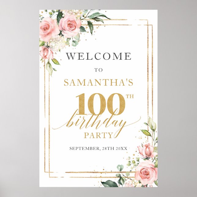 Poster 100e anniversaire signe de bienvenue blush et part (Devant)