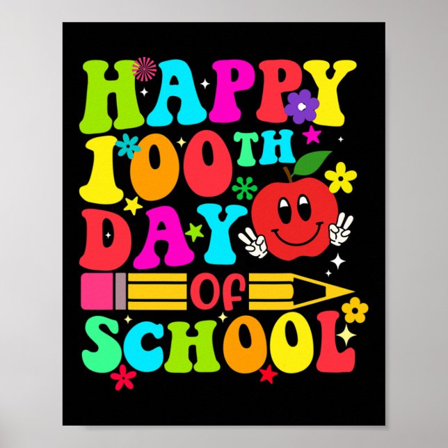 Poster 100e Jour De L'École Rétro 100 Jours Enseignant Ét (Devant)