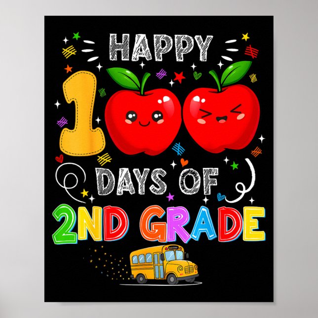 Poster 100th Days Of 2nd Grade 100 Days Toddler Girl  (Devant)