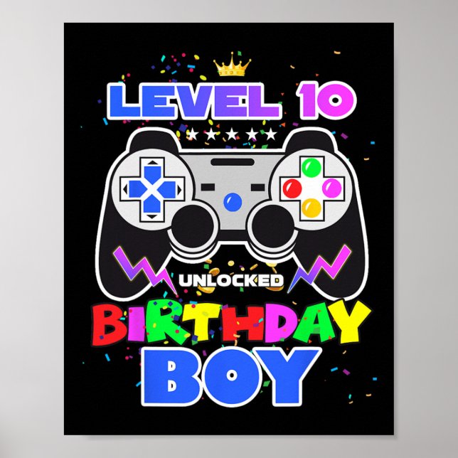 Poster 10 Anniversaire déverrouillé Jeu vidéo garçon 10e  (Devant)