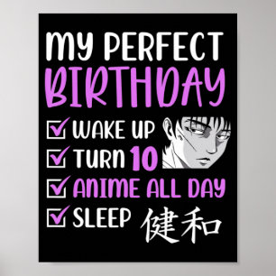 Poster 10 ans Annime fête d'anniversaire 10e garçon fille