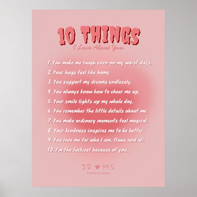 Poster 10 choses que j'aime de vous - Personnalisé (Devant)