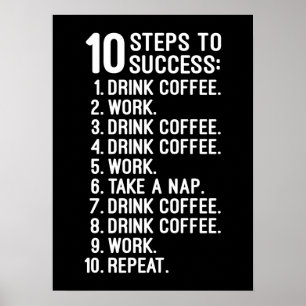 Poster 10 étapes vers le succès - Café, Travail, Répéter 