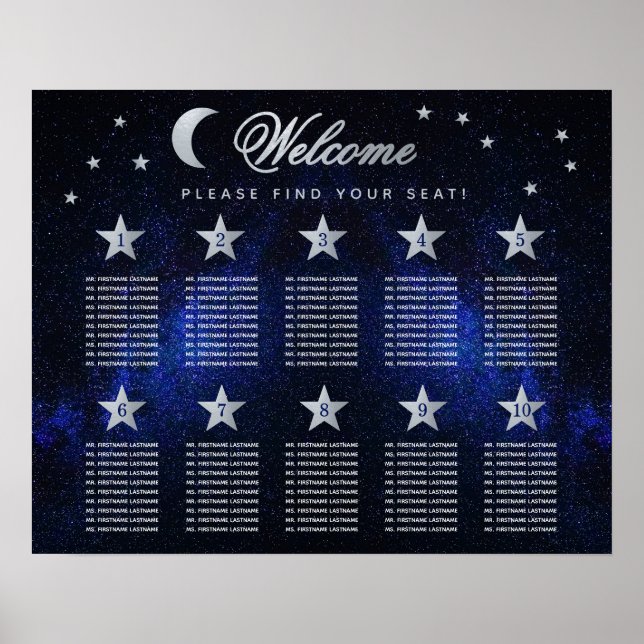 Poster 10 Étoiles de Table Ciel Mariage Plan de Table (Devant)