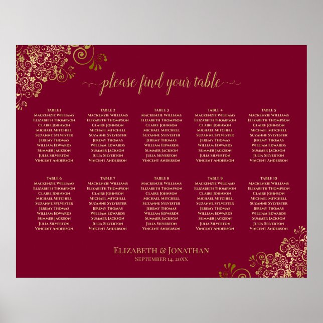 Poster 10 Frilles d'or de table sur Mariage élégant Bourg (Devant)
