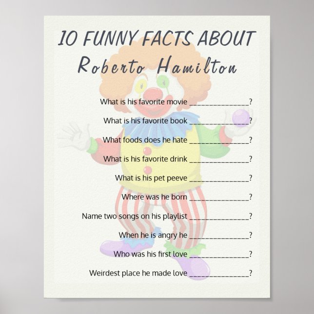 POSTER 10 FUNNY FACTS JEU DE FÊTE POUR LES HOMMES (Devant)