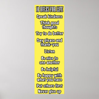 Poster 10 Règles pour la vie (Jaune)