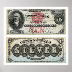 Poster 10 $ U.S. Banknote Silver Certificate 1878
