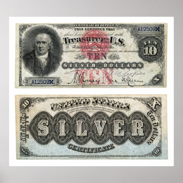 Poster 10 $ U.S. Banknote Silver Certificate 1878 (Devant)