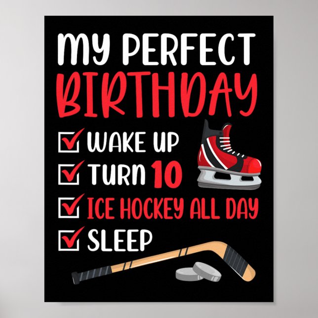 Poster 10 Year Old Ice Hockey Birthday Party 10e Boy Bda (Devant)