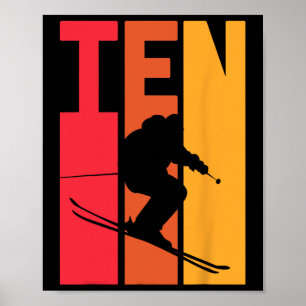 Poster 10e anniversaire Boy Retro Ski Lover Skier 10 ans
