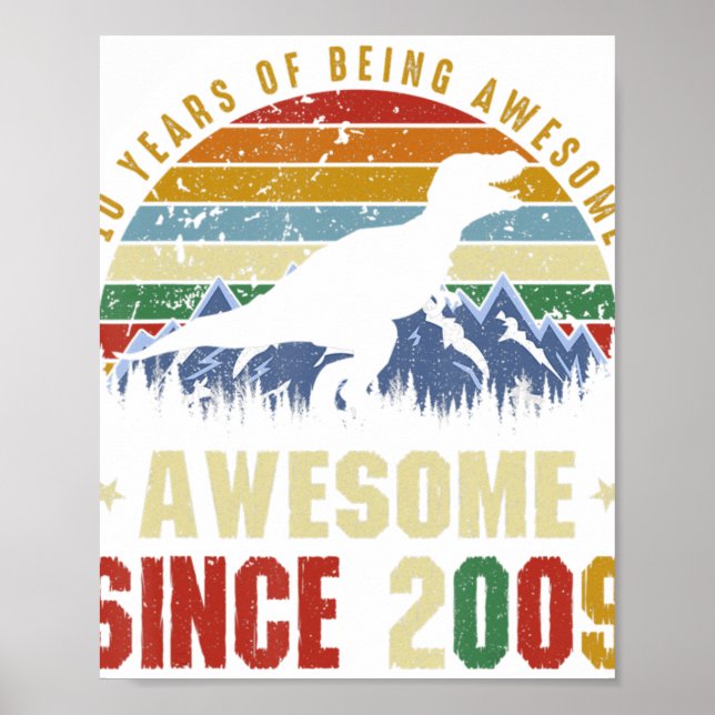 Poster 10e anniversaire Cadeaux 10 ans Awesome 2009 Dino (Devant)