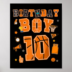 Poster 10e anniversaire garçon 10 ans de basket-ball fête