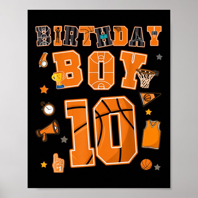 Poster 10e anniversaire garçon 10 ans de basket-ball fête (Devant)