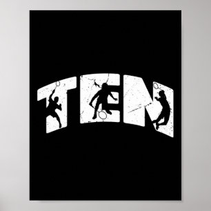 Poster 10e anniversaire Retro Badminton 10 ans Boy Gir