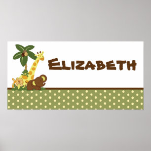 Poster 10x20 Nursery Art Name Print Jungle Babies