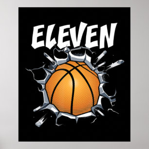 Poster 11 ans Basketball Anniversaire Fête 11e Garçon