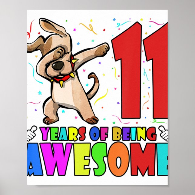 Poster 11e anniversaire fête Dabbing Chien - 11 ans Gir (Devant)