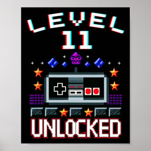 Poster 11e anniversaire garçon niveau 11 déverrouillé jeu