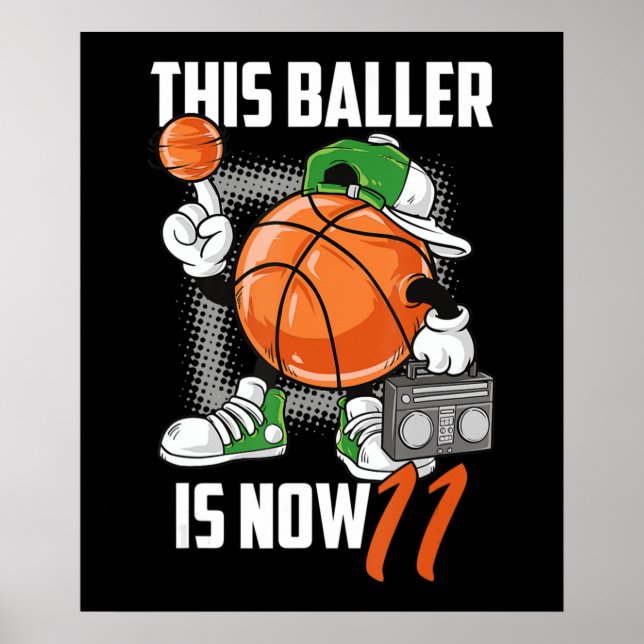 Poster 11e Anniversaire Joueur de Basketball Funny 11 ans (Devant)