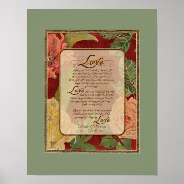 Poster 11x14 Anniversaire, Amour Chapitre 1 Corinthiens 1 (Devant)