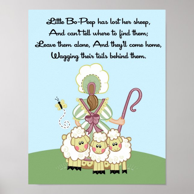 Poster 11x14 Little Bo Peep Shee Rhyme Kids Room Wall Art (Devant)