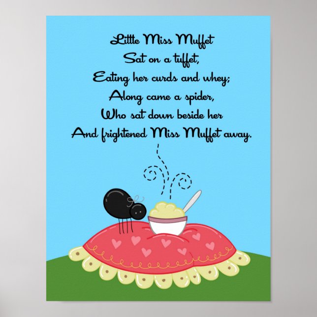 Poster 11x14 Little Miss Muffet Rhyme Kids Room Wall Art (Devant)