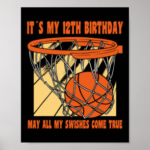 Poster 12 ans Joyeux 12e anniversaire Basketball 12e Bi