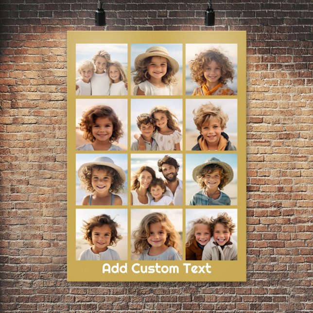Poster 12 Collage photo avec Arrière - plan or et texte (Photo Collage Poster)