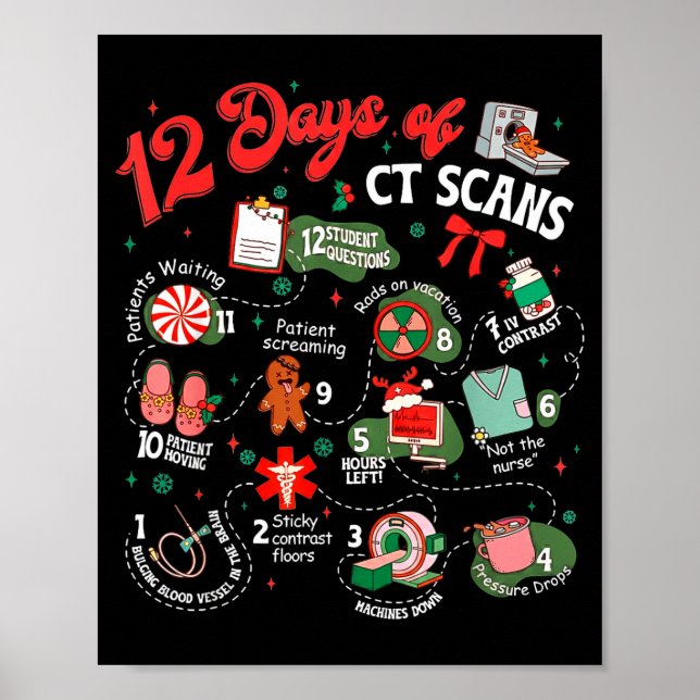 Poster 12 Days Of Ct Scans Christmas Ct Tech Cat Scan  (Devant)