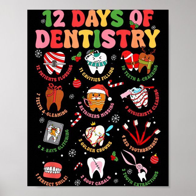 Poster 12 Days Of Dentistry Dentist Xmas Tooth Christmas  (Devant)