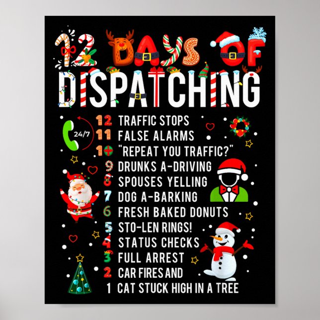 Poster 12 Days Of Dispatching Funny Christmas Dispatcher  (Devant)