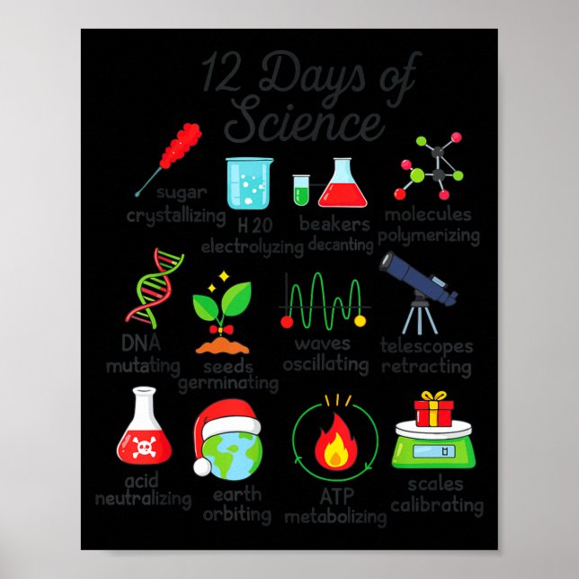 Poster 12 Days Of Science Funny Science Teacher Christmas (Devant)