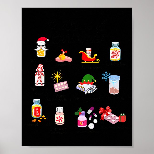 Poster 12 Drugs Of Christmas Nurse Pharmacy Technician Ph (Devant)