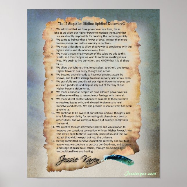 Poster 12 Étapes pour une récupération spirituelle à vie (Devant)