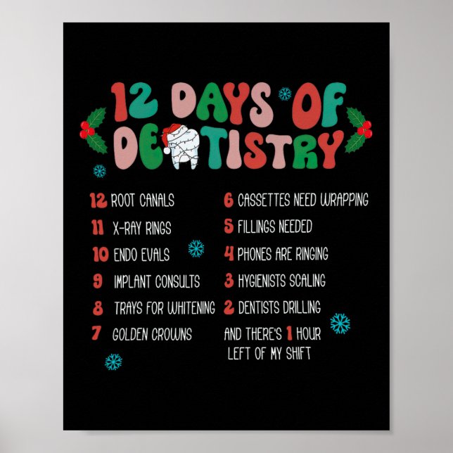 Poster 12 Jour De Dentistesse Noël Dentiste Dentaire Hygi (Devant)