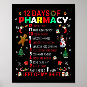 Poster 12 Jours de pharmacie drôle de Noël Pharmacien Tec