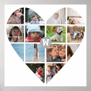 Poster 12 Photo Collage Coeur Famille Monogramme