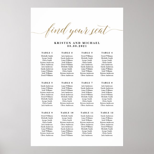 Poster 12 Tableaux 120 Invités Trouvez Votre Siège Carte (Devant)